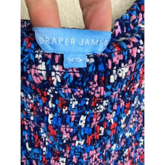 Draper James Floral Smocked babydoll top Blouse Womens sz XS Purple square neck - Picture 3 of 10